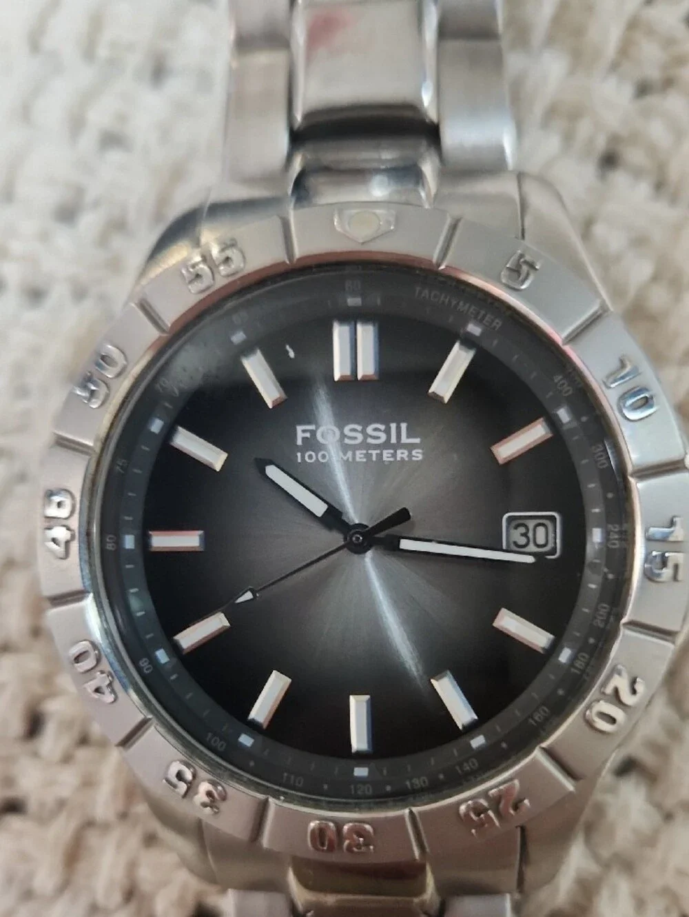 Men's Fossil Blue (AM-3688)Silver Stainless Steel Bracelet Watch with Black Dial